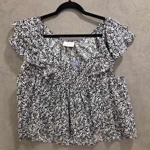 NWT Universal Thread Floral Boho Top Blouse Women's Size Large Cottage Peasant